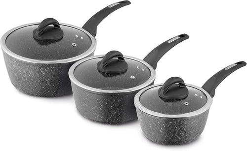 3pcs Graphite Non Stick Induction Saucepan Set 18/20/22cm with Glass Lids