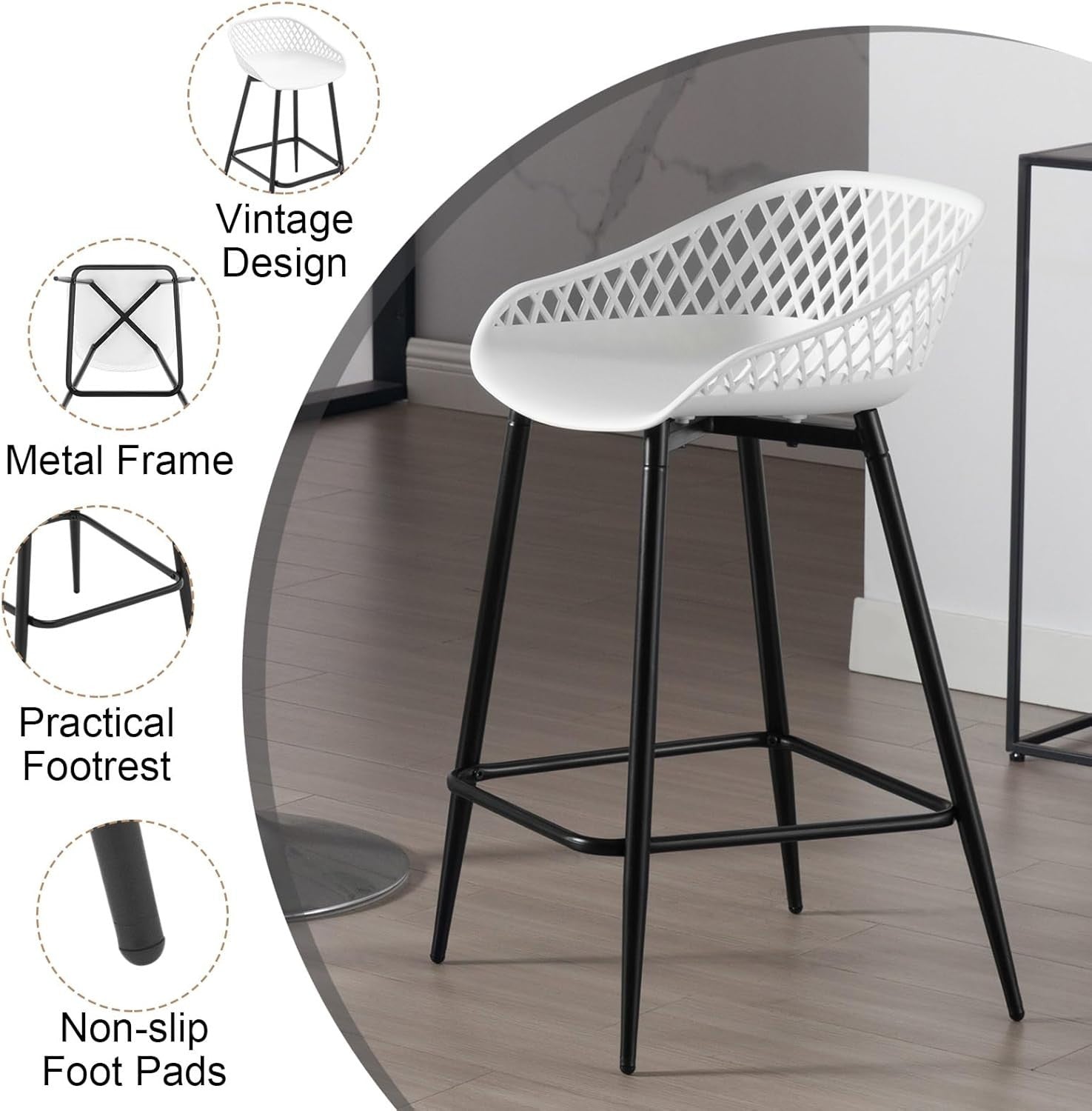 White Adjustable Swivel Bar Stools Set of 2 with Backrest Kitchen Counter