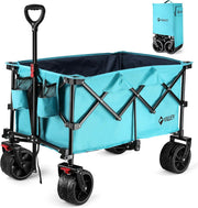 Blue 200L Folding Festival Trolley Heavy Duty Camping Beach Wagon 102kg Brakes