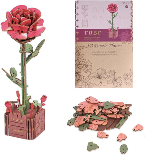 3D Wooden Flower Puzzle DIY Kit – Romantic Valentine’s Gift, Easy Assembly
