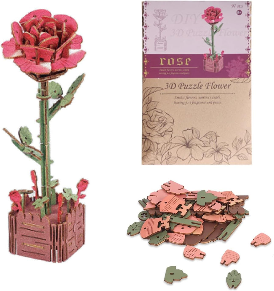 3D Wooden Flower Puzzle DIY Kit – Romantic Valentine’s Gift, Easy Assembly