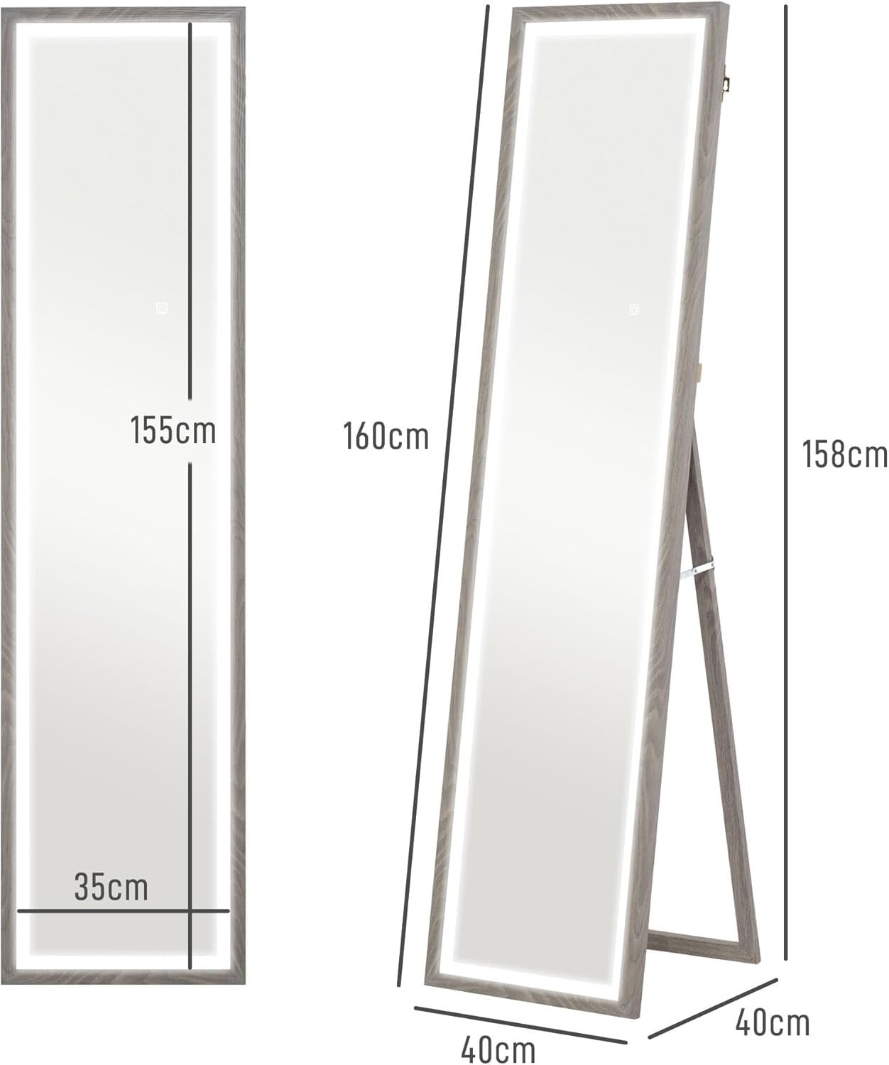 Full Length LED Mirror Wall Leaning Freestanding Dimmable Light Up