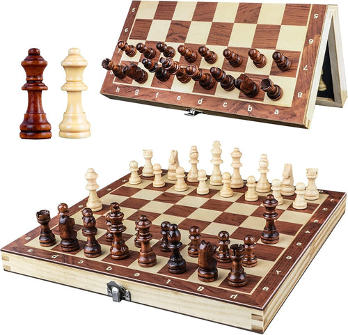 Portable 29×29cm Folding Magnetic Wooden Chess Set for Beginners & Adults