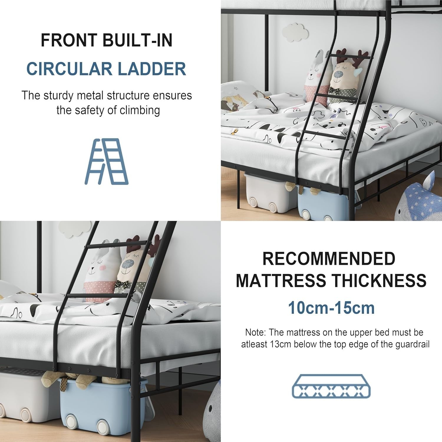 Triple Bunk Bed Frame Metal 3ft Single Over Double Space Saver Kids Adult