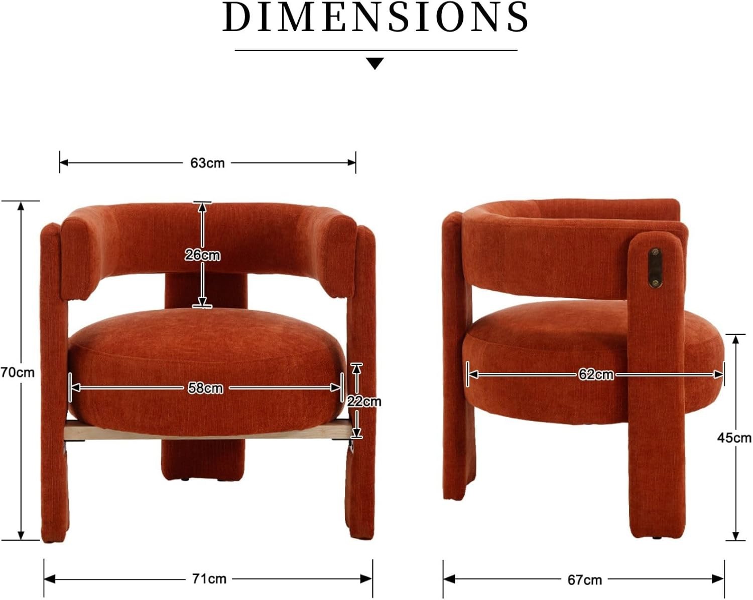Orange Chenille Accent Armchair – Modern Semi-Circle Lounge Chair for Bedroom