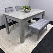 Grey Wood Dining Table Set with 2 Chairs & 2 Benches Padded Kitchen Set