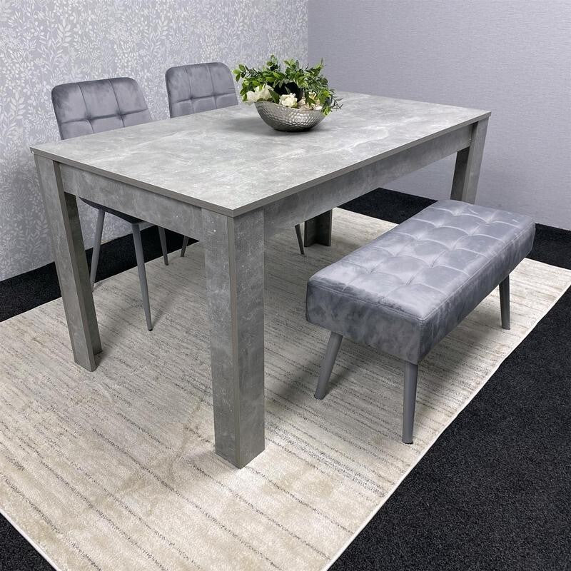 Grey Wood Dining Table Set with 2 Chairs & 2 Benches Padded Kitchen Set