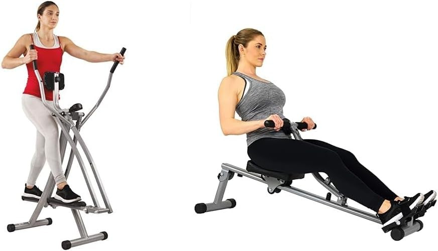 Elliptical Air Walker & Hydraulic Rowing Machine Home Gym Fitness Set