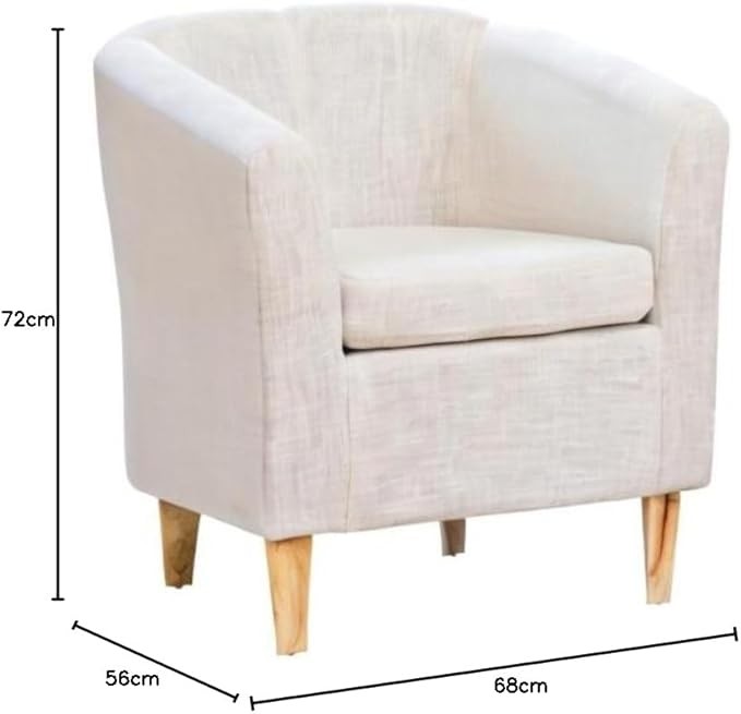 Beige Hessian Fabric Tub Chair 68cm Wide Pine Legs Armchair