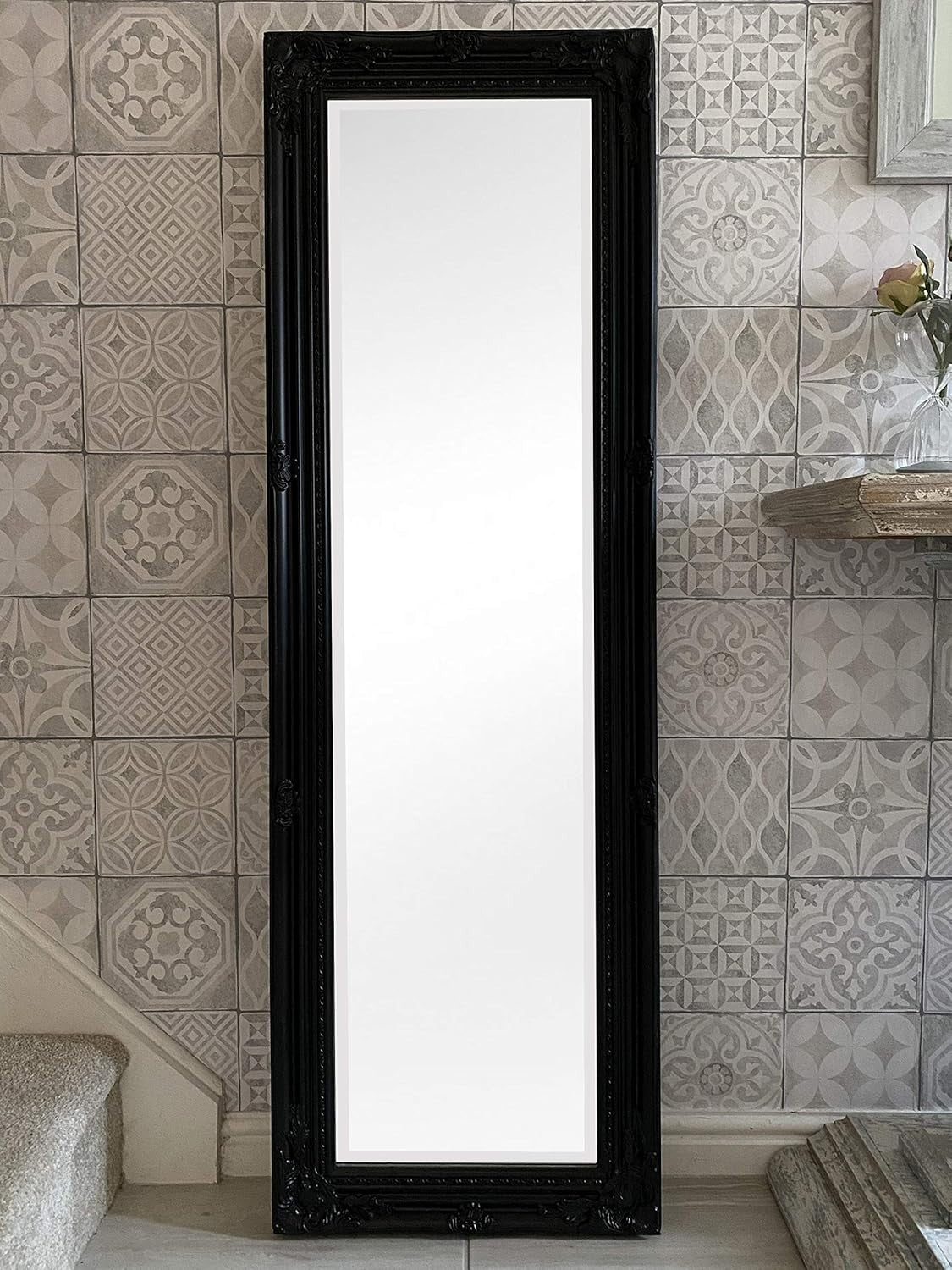 Black Ornate Full-Length Dressing Wall Mirror 142x47cm Antique Style