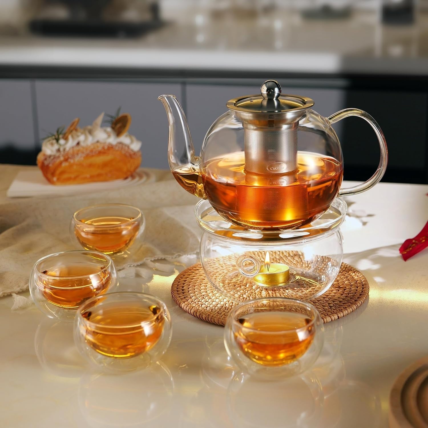 1200ml Glass Teapot with Infuser Stovetop Safe Loose Leaf Tea Maker