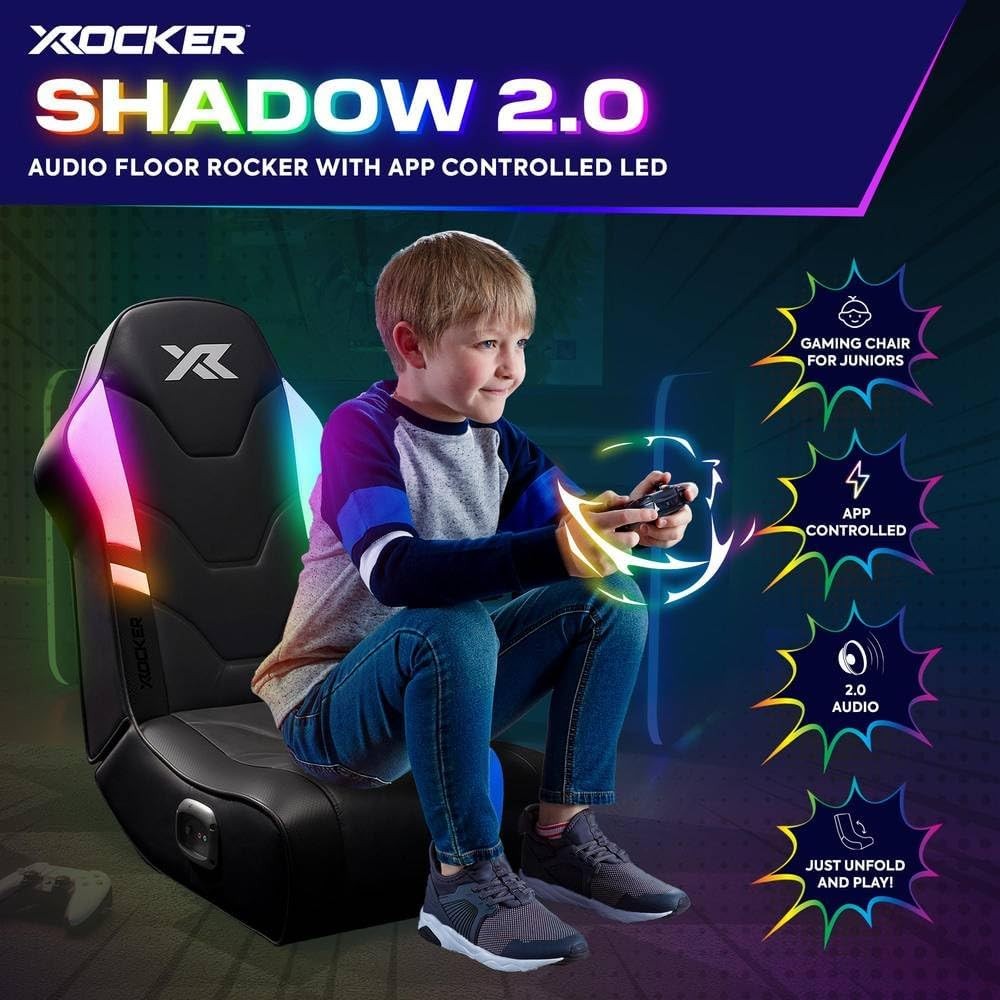 RGB Gaming Floor Rocker Chair Audio Speakers LED Kids Black