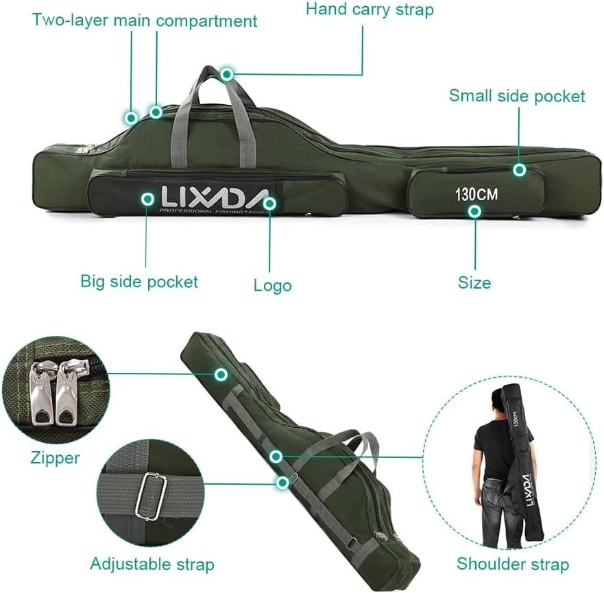 130cm Fishing Rod Reel Carry Bag 420D Waterproof Foldable