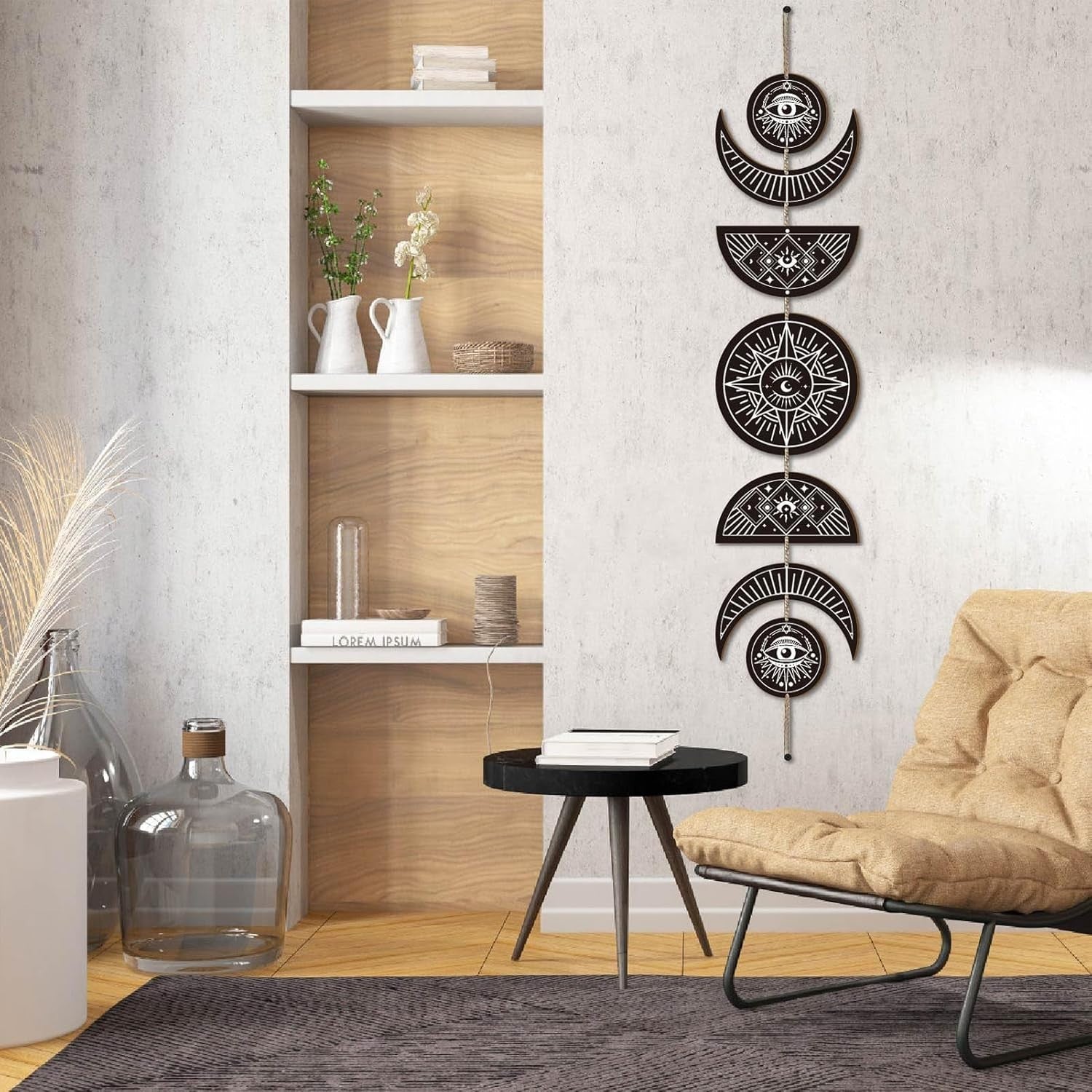 Moon Phase Wall Hanging Wooden Boho Witchy Decor Art