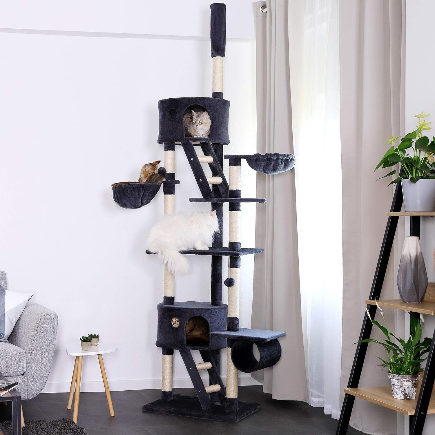 Floor to Ceiling Cat Tree 240–260cm Adjustable Scratching Activity Centre