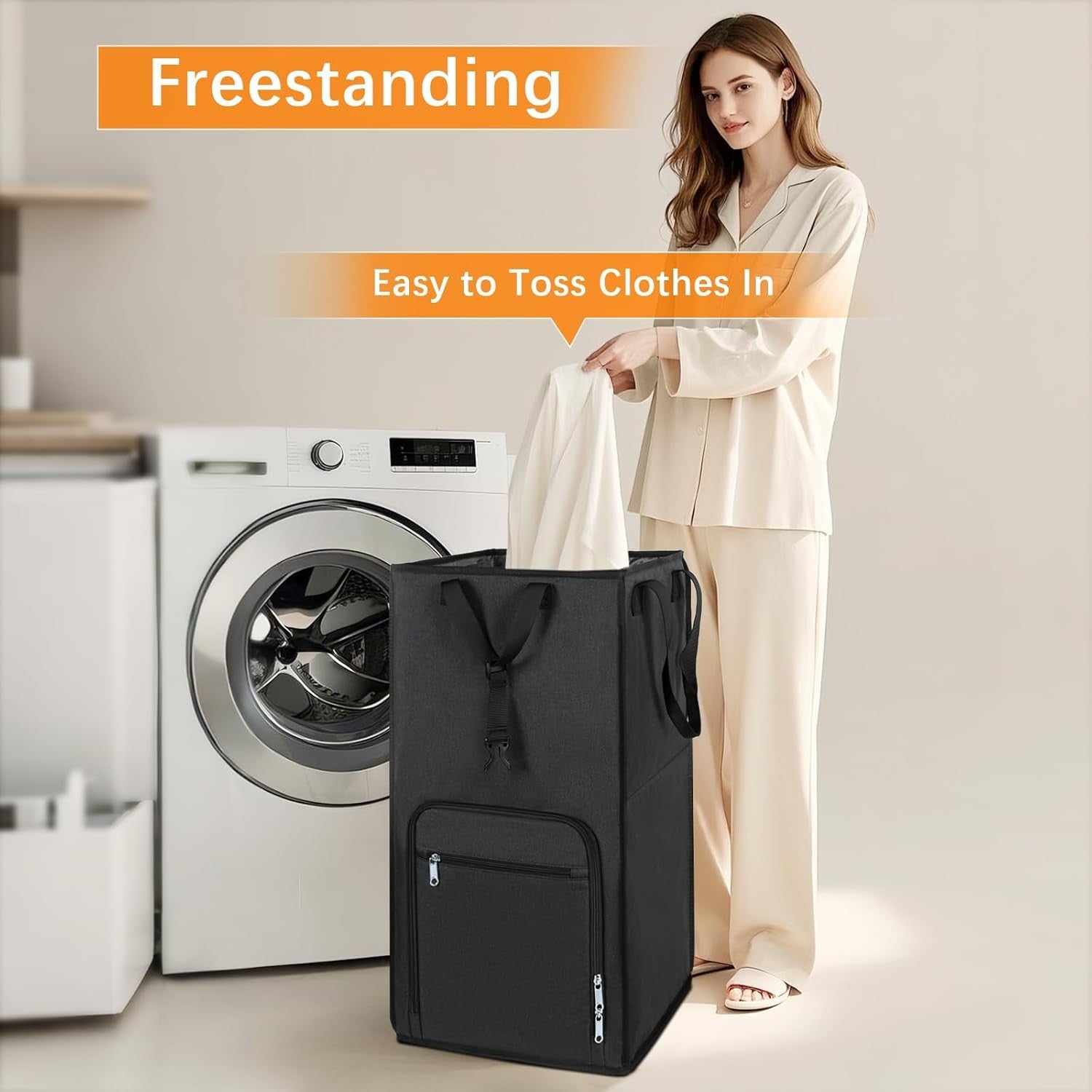 90L Rolling Laundry Basket with Wheels Large Collapsible Hamper Bag & Cart Grey
