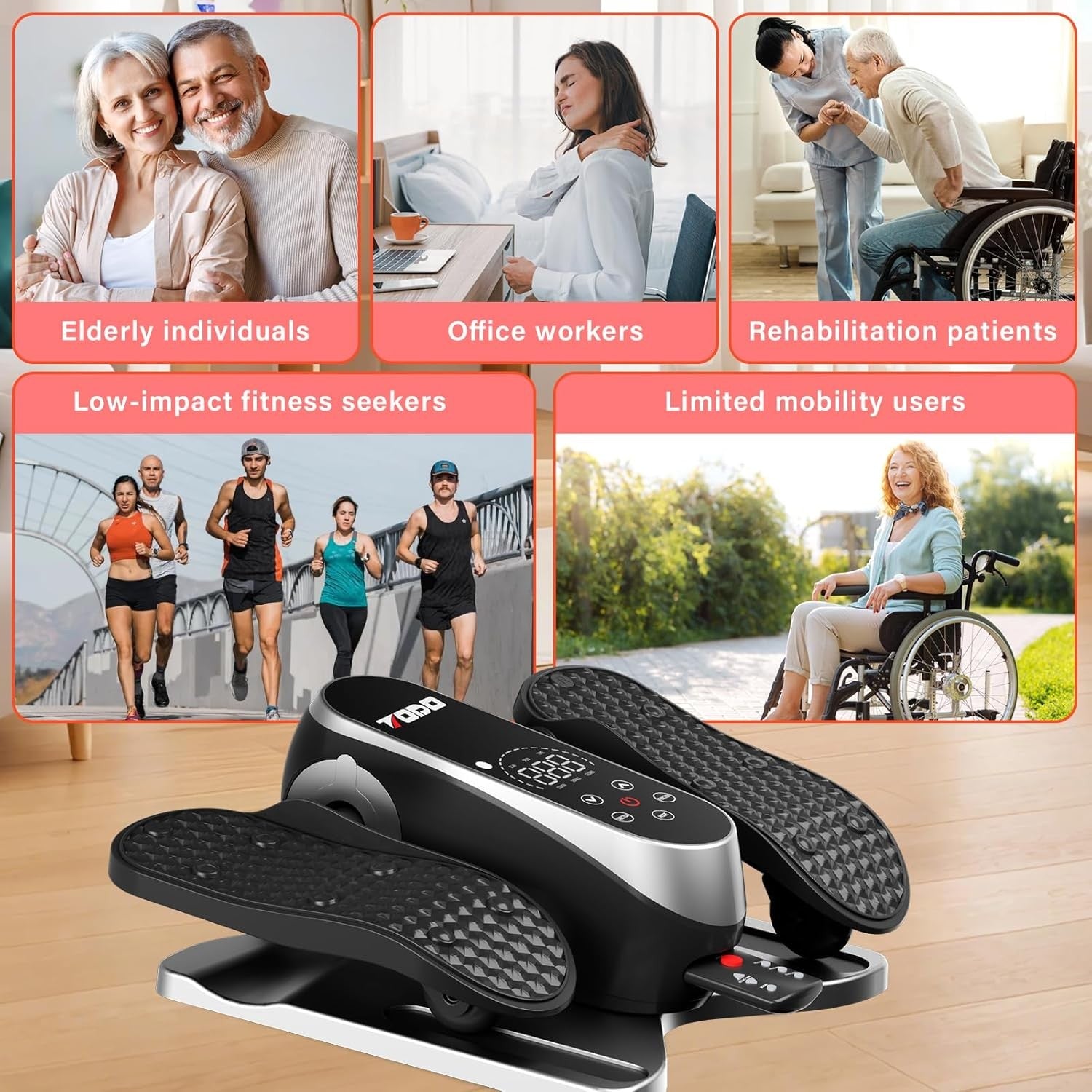 Electric Under Desk Elliptical Pedal Exerciser Quiet Remote Leg Trainer