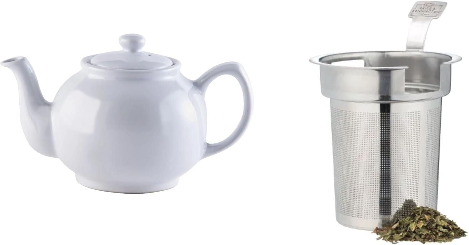 6 Cup Stoneware Teapot with Stainless Steel Infuser Filter 1100ml White