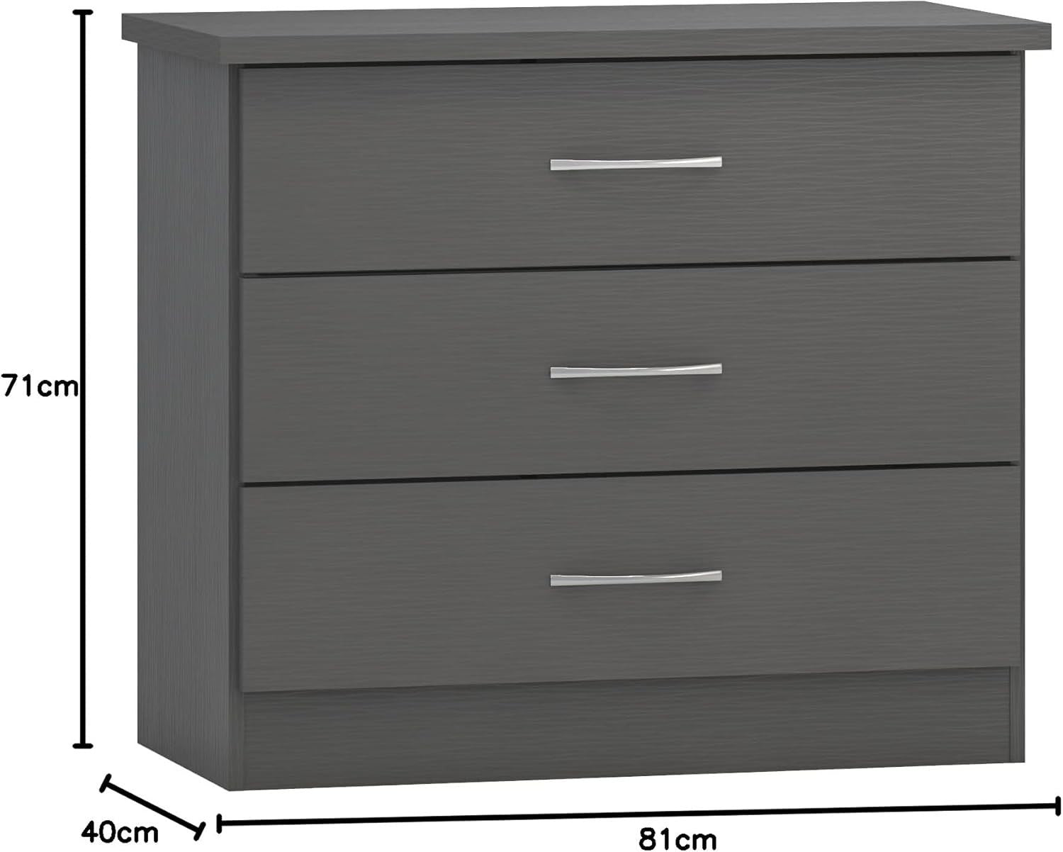 Modern Grey 3 Drawer Chest of Drawers Bedroom Storage Cabinet 3D Finish