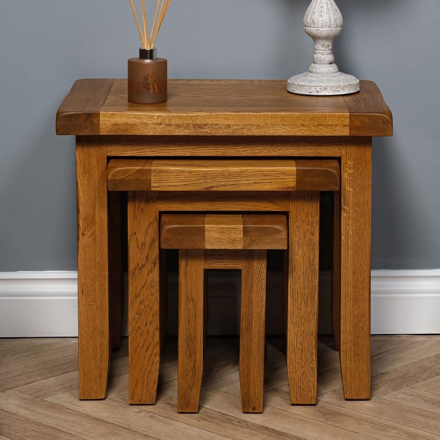Rustic Farmhouse Oak Wood End Table Bedside Nightstand Fully Assembled 50cm High