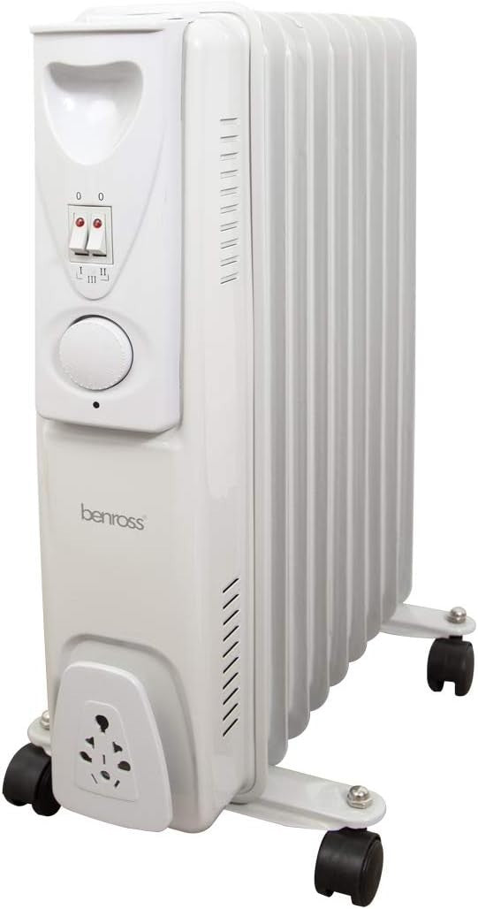 Portable 9-Fin Oil Filled Radiator 2000W Adjustable Thermostat White