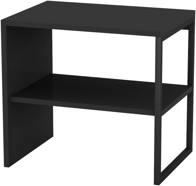 40cm Black Wood & Steel Side Table – Sofa or Bedside Use with Open Shelf