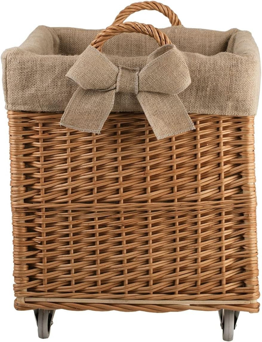 Rustic Wicker Log Basket with Handle, Indoor Firewood Storage, 63x43x52 cm