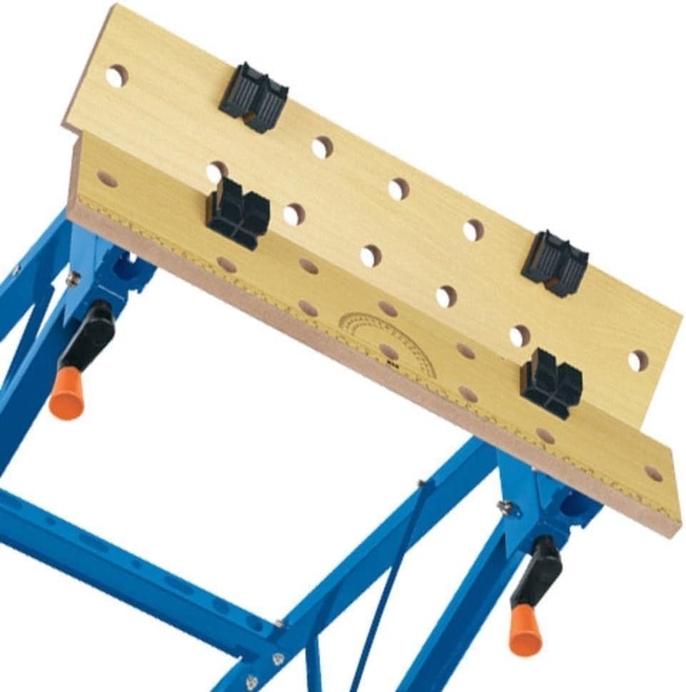 Tilt & Turn Folding Workbench Dual Clamping 24-Hole Adjustable MDF Top