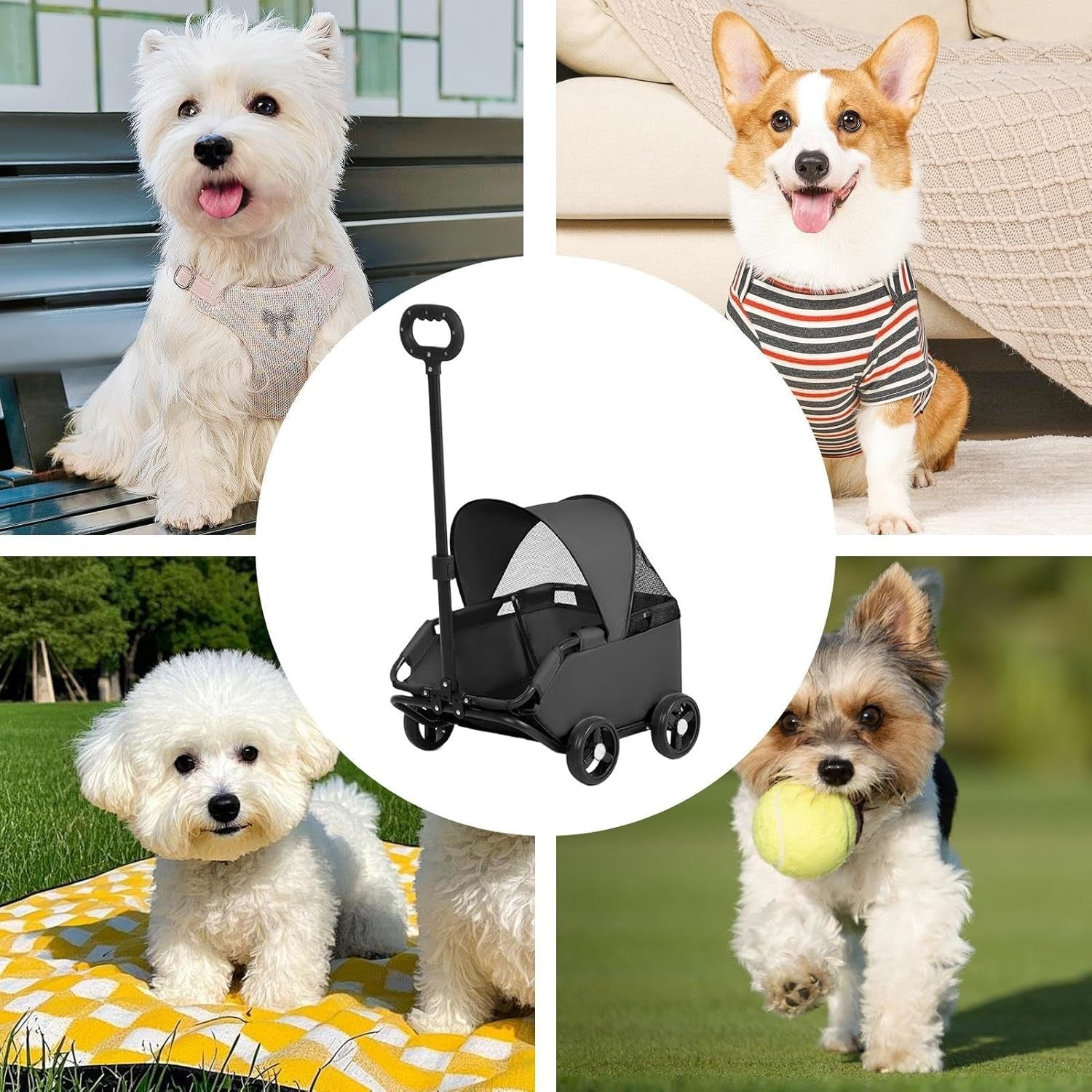 Small Dog Pet Stroller Foldable 4 Wheel Puppy Pram Travel Carrier Black