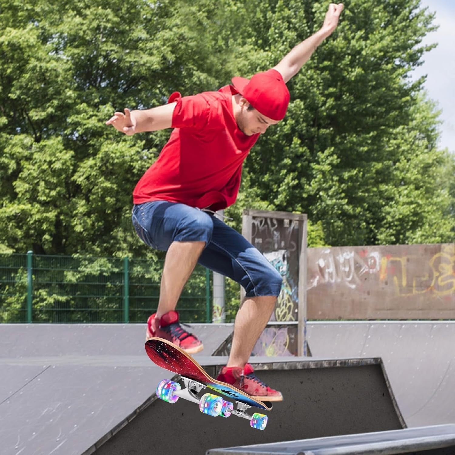 31x8 Complete Skateboard Double Kick Maple Deck Kids Teen Adult Blue