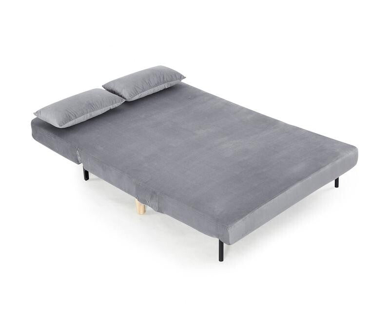 Grey Velvet 2-Seater Sofa Bed Futon Recliner w/ Wooden Legs Pillows