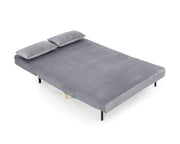 Grey Velvet 2-Seater Sofa Bed Futon Recliner w/ Wooden Legs Pillows