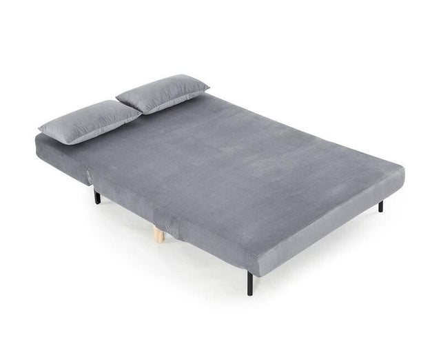 Grey Velvet 2-Seater Sofa Bed Futon Recliner w/ Wooden Legs Pillows