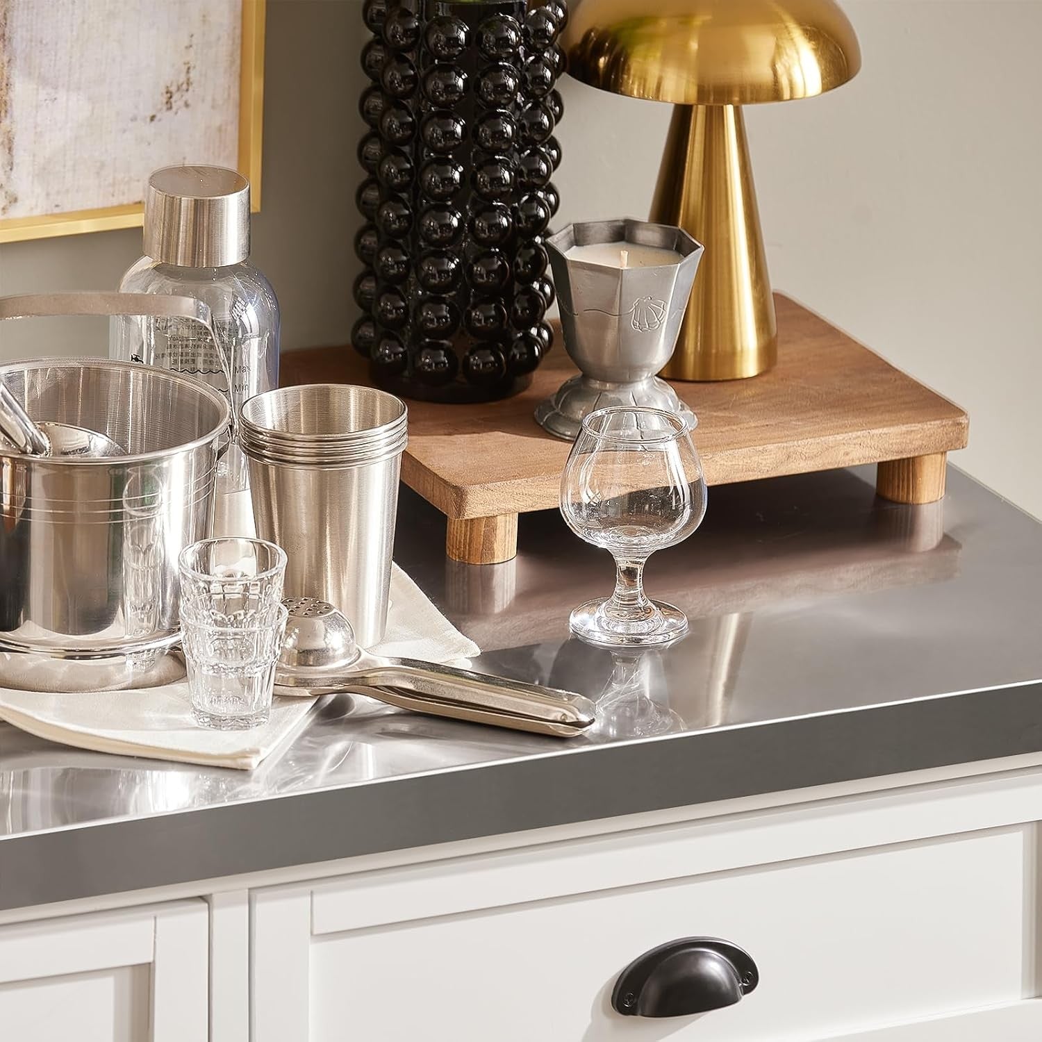 Kitchen Island Trolley Stainless Steel Top Storage Cabinet Wine Rack