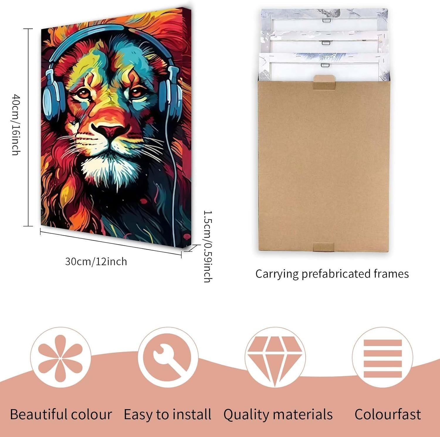 Vibrant Animal Canvas Wall Art Set of 3 Framed Prints 12x16 Modern Decor