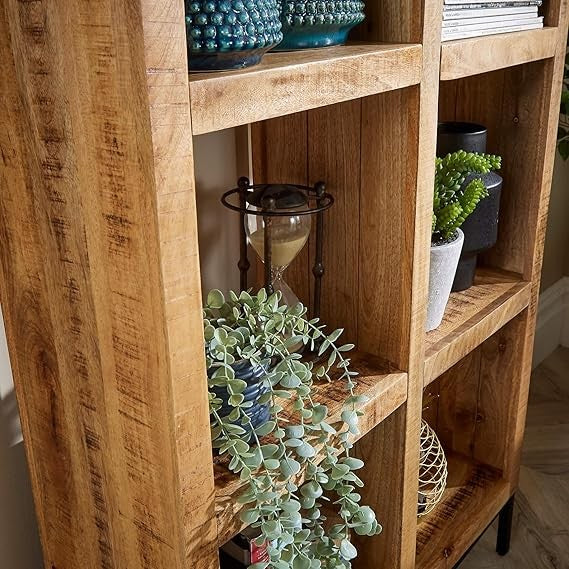 Tall Mango Wood 8 Shelf Bookcase Storage Unit Rustic Industrial Metal Legs