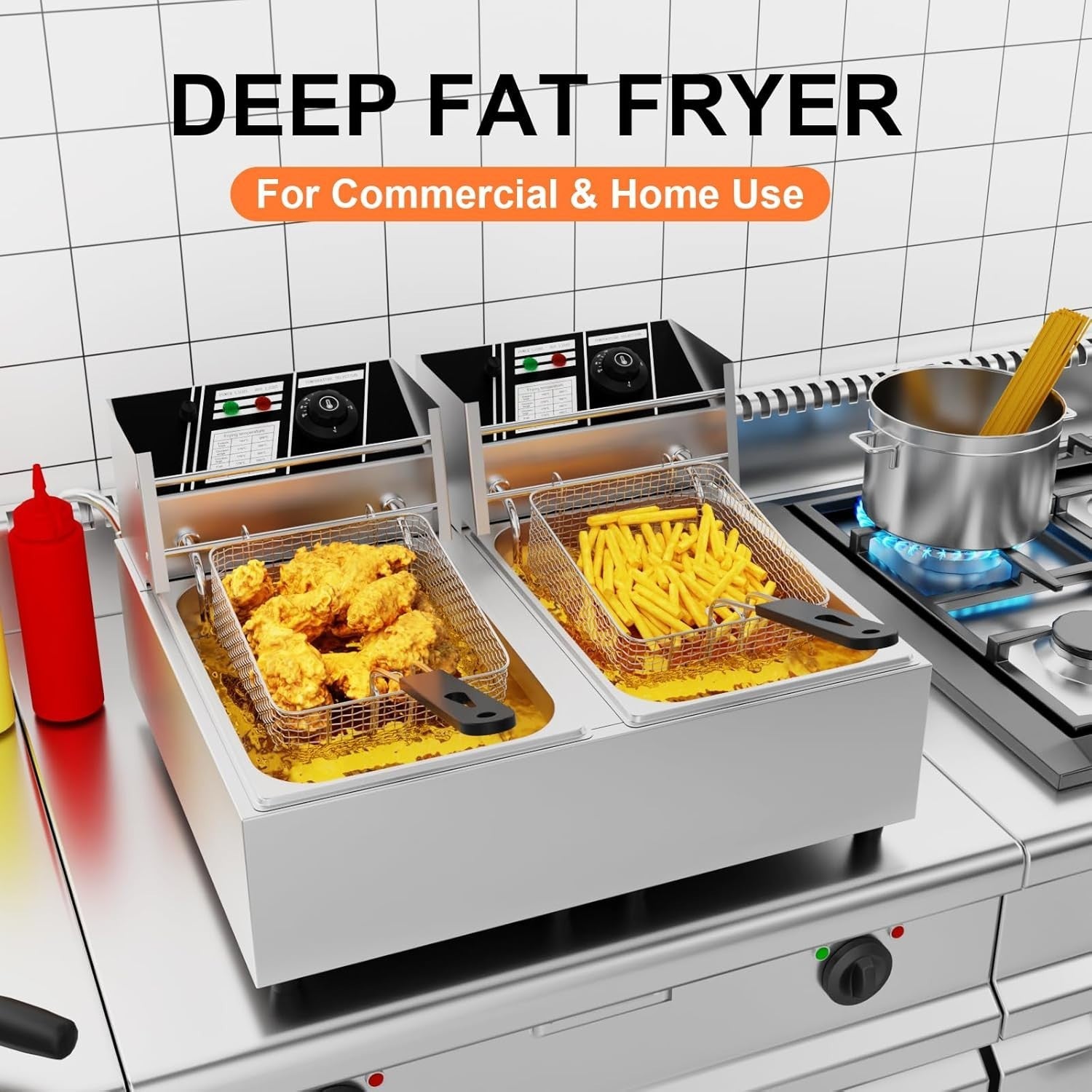 12L Double Deep Fat Fryer 5000W Commercial Stainless Steel Countertop