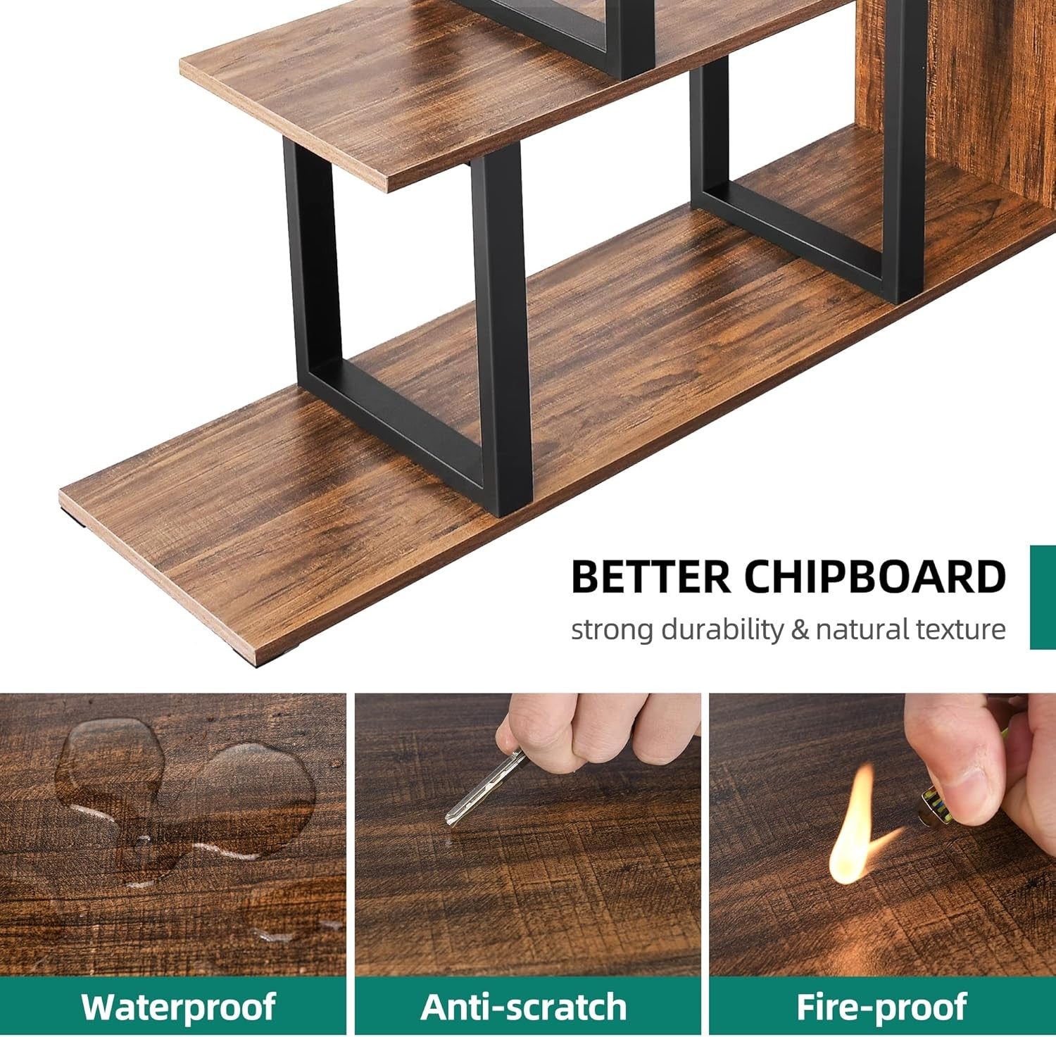 5-Tier L-Shaped Ladder Bookcase | Industrial Retro Brown Corner Shelf Unit