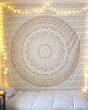 Glittering Gold Mandala Tapestry Boho Wall Hanging Cotton 85x90in