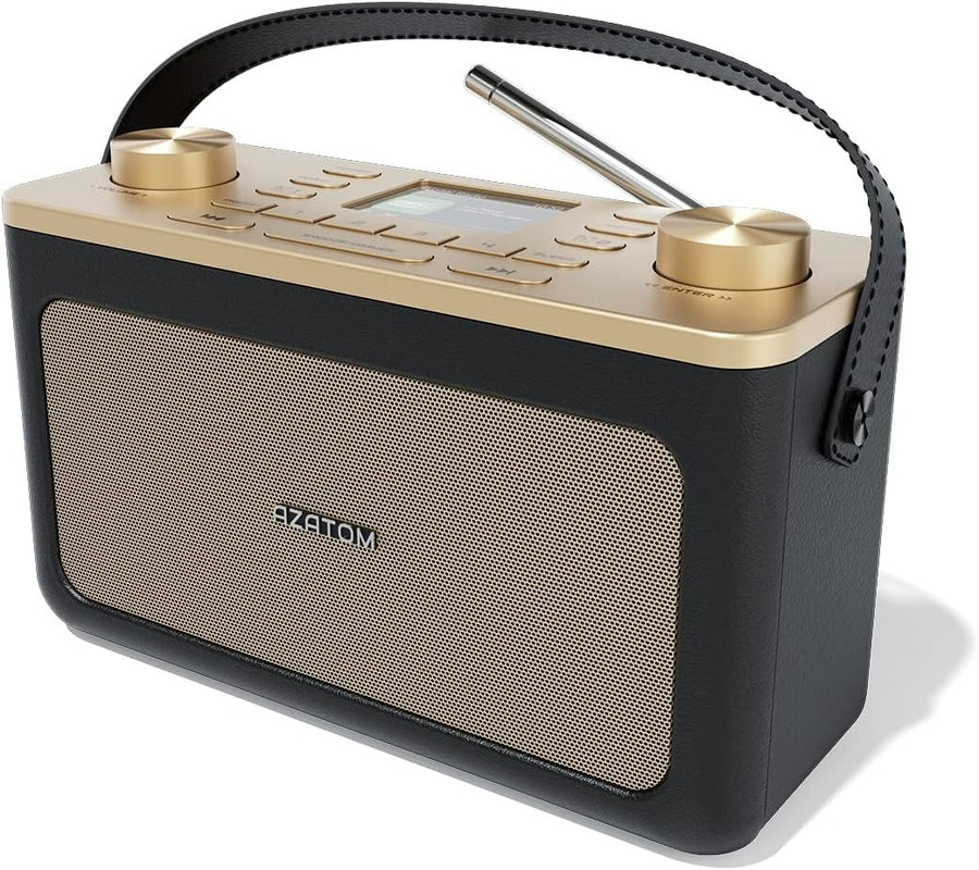 Portable DAB+ FM Radio Bluetooth Dual Alarm Leather Black Gold