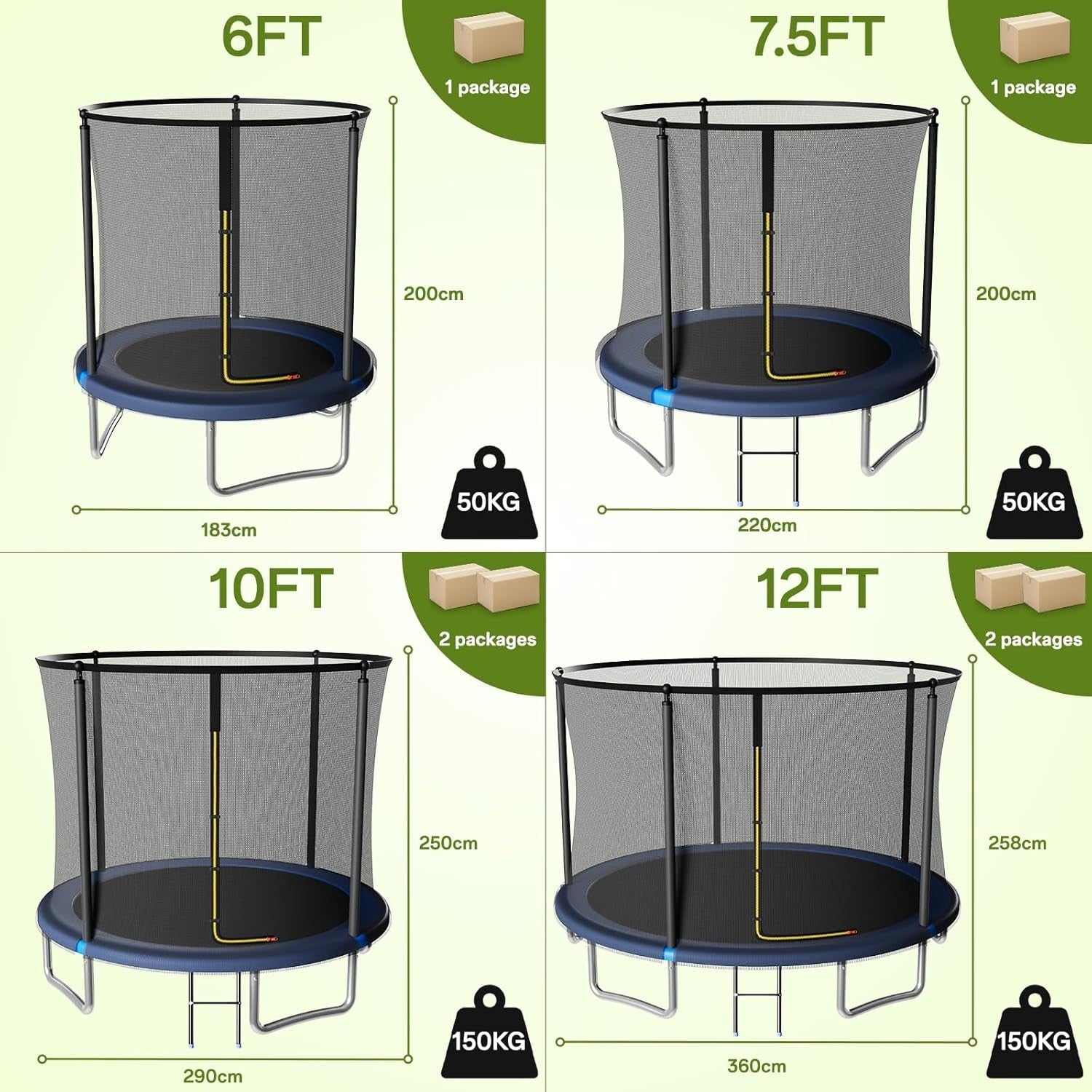 6FT Outdoor Garden Trampoline Safety Enclosure Net Kids Adults Blue