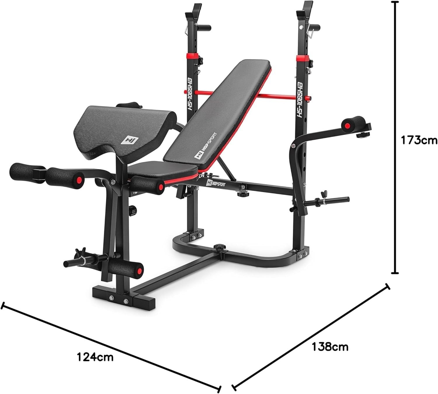 Foldable Multi-Function Weight Bench With Barbell Rack Curl & Leg Trainer