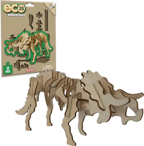3D Wooden Triceratops Puzzle DIY Kit – Educational Dinosaur Toy Craft