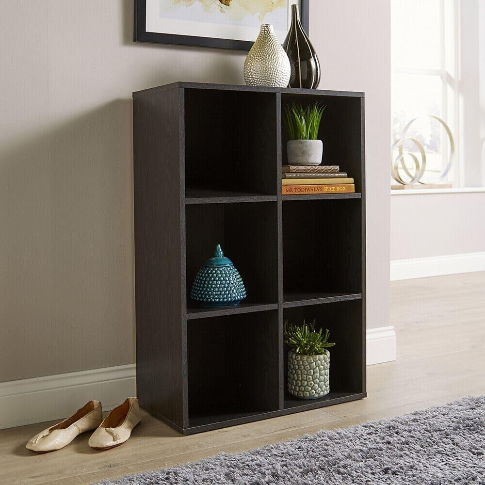 6 Cube Storage Shelf Black Wooden Bookcase Display Unit 90cm