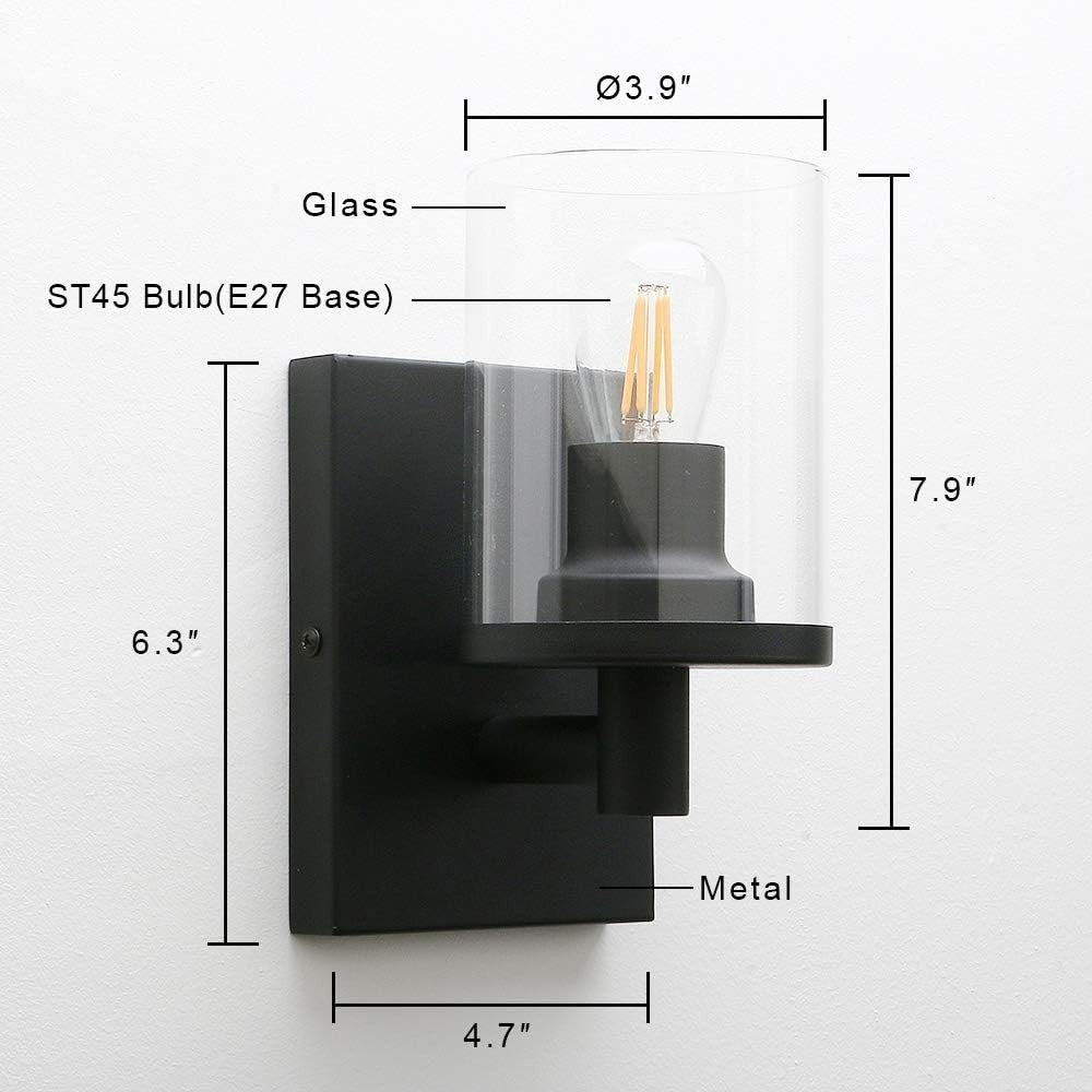 Modern Black Glass Wall Sconces, Dimmable Indoor Lights, Set of 2