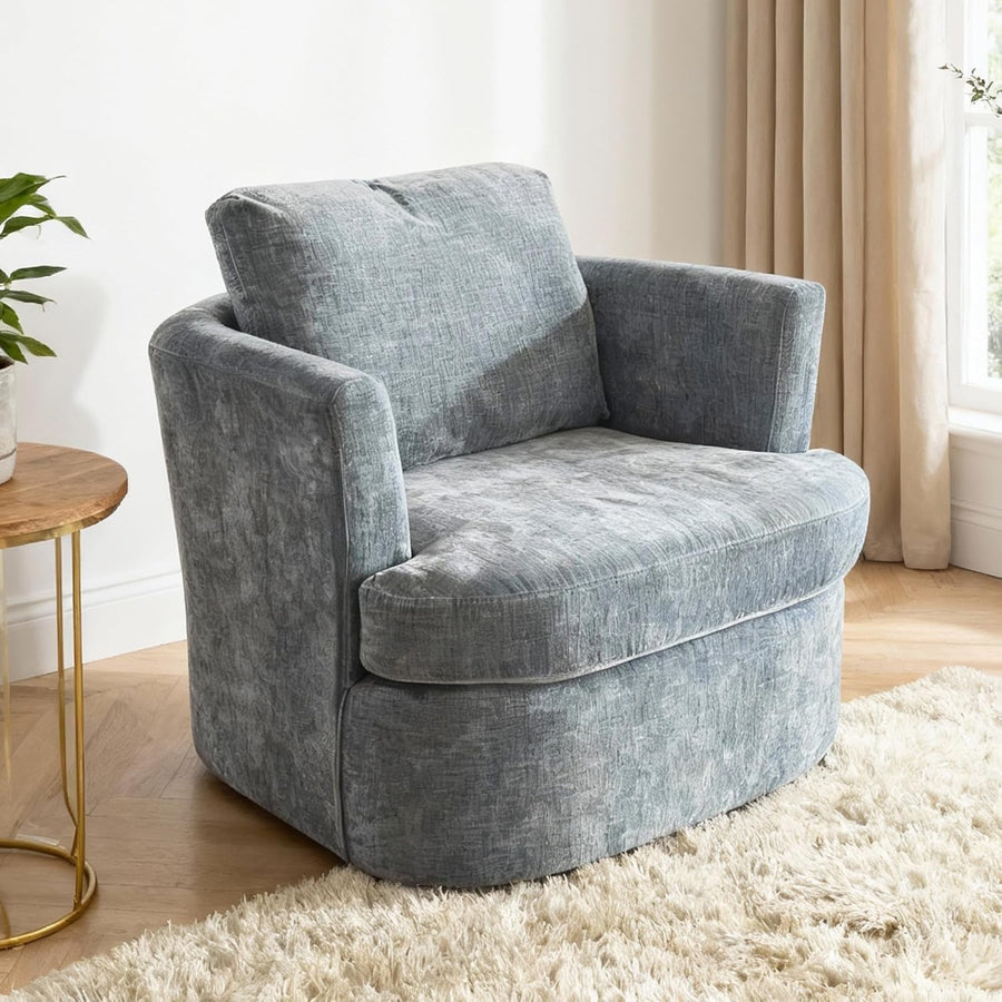 Swivel Tub Chair Accent Armchair with Pillow Blue Fabric