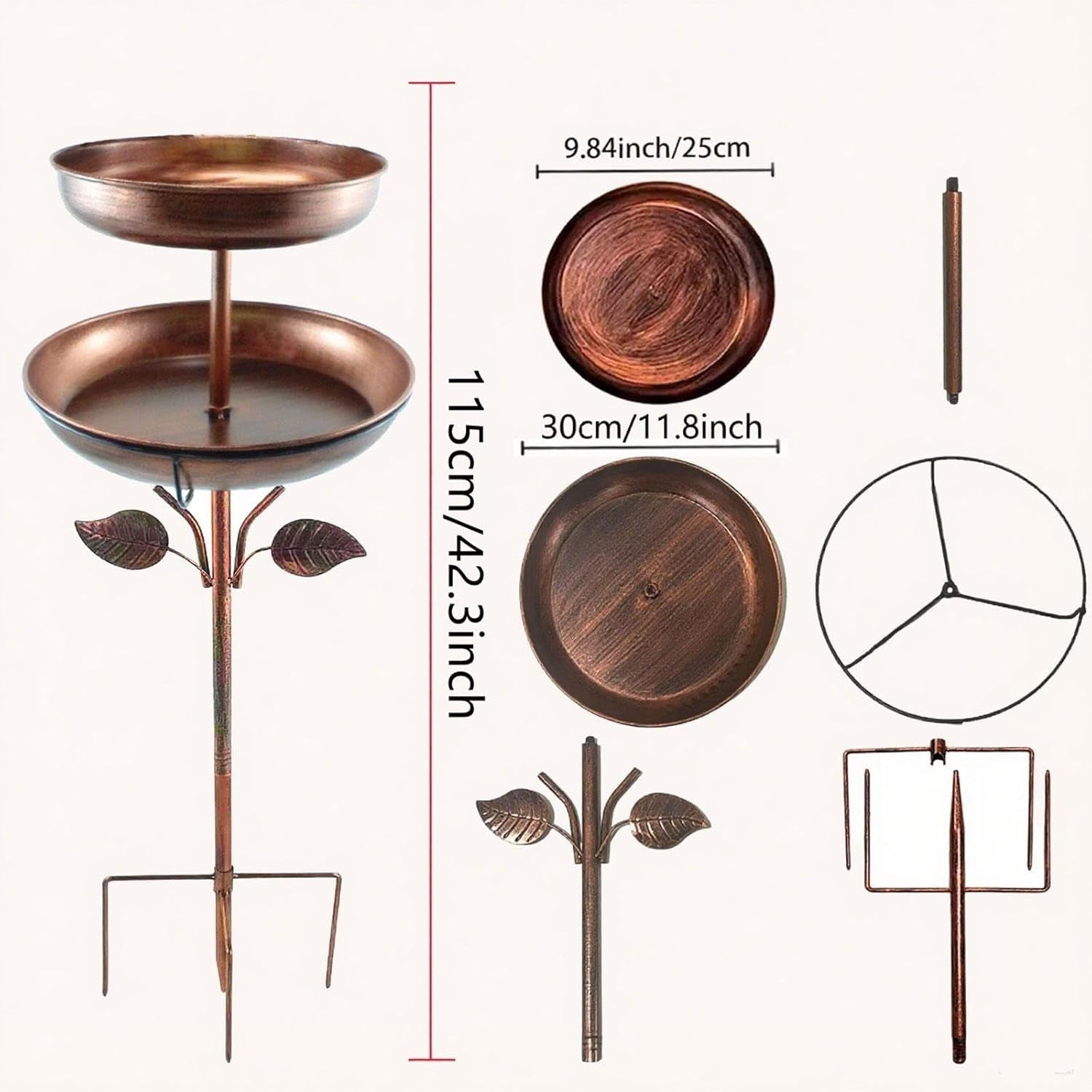 Tall Double Layer Metal Bird Bath Feeder Bronze Garden Outdoor Water Bowl