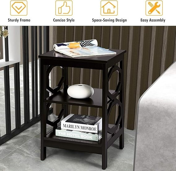 2-Tier Coffee Brown Bedside Tables – Modern 3-Tier Nightstands with Storage Shel