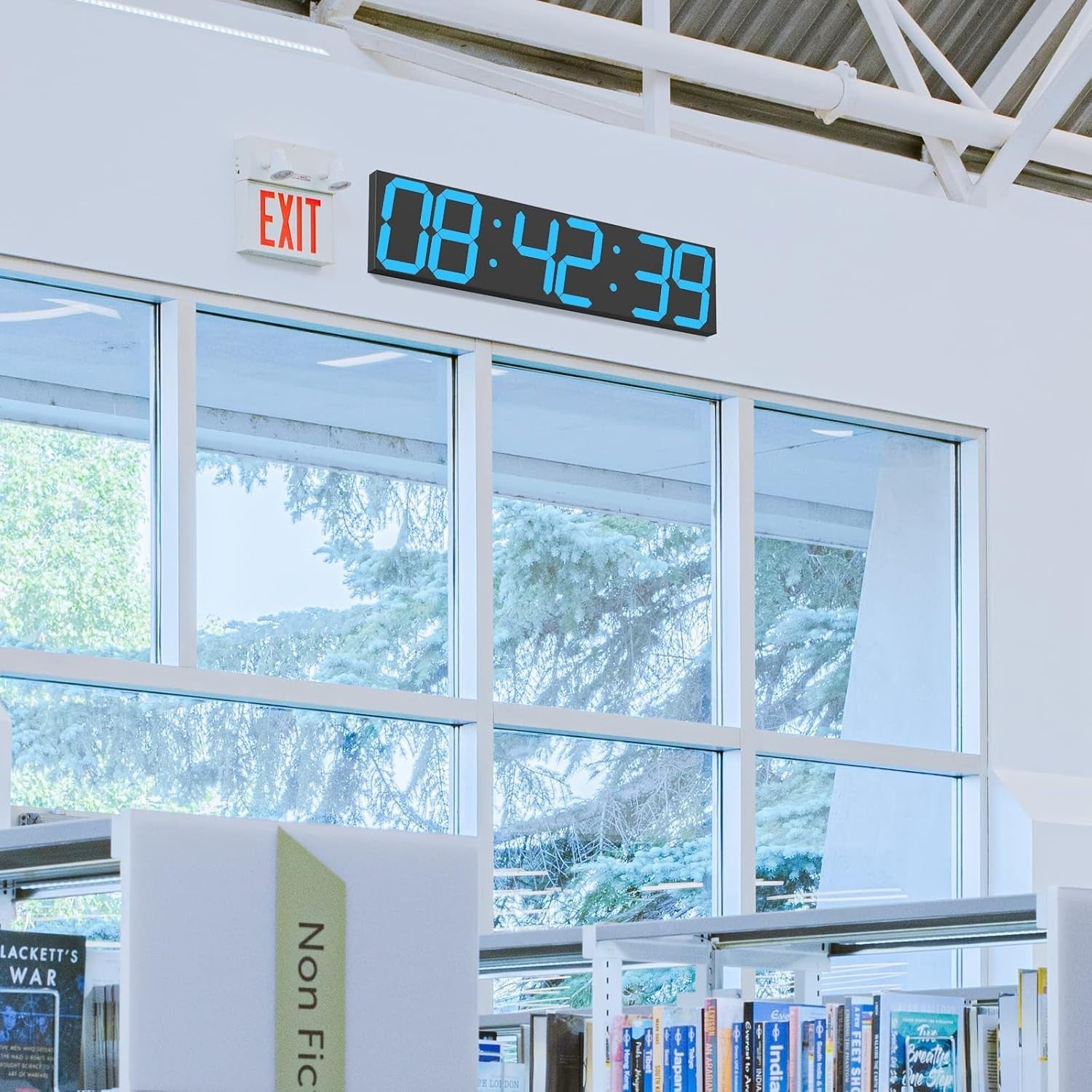 Oversized LED Wall Clock 27" Digital Timer Remote Date Temp Display Blue
