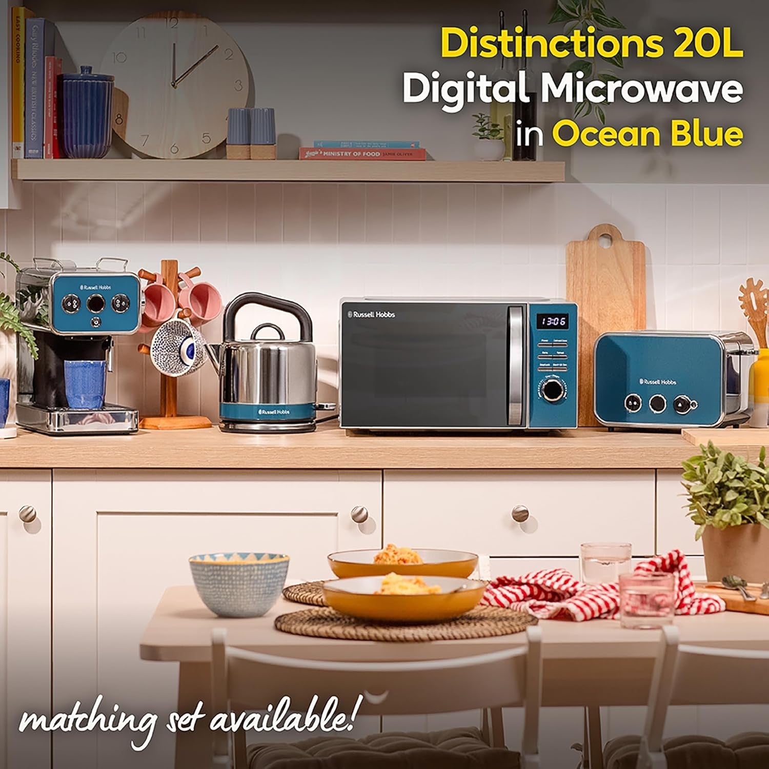 20L Digital Microwave 800W 8 Auto Cook 5 Power Levels Ocean Blue